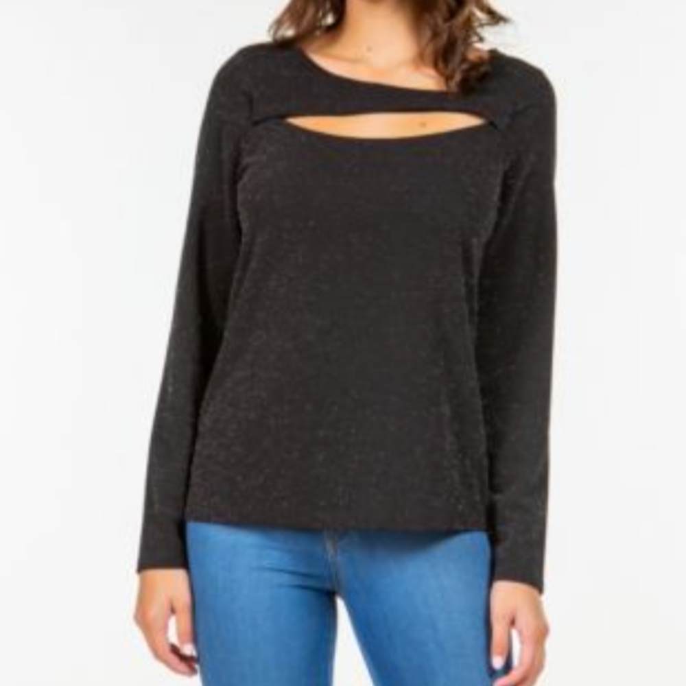 Fever Womens Lurex Knit Long sleeve knit top . Color Black Medium